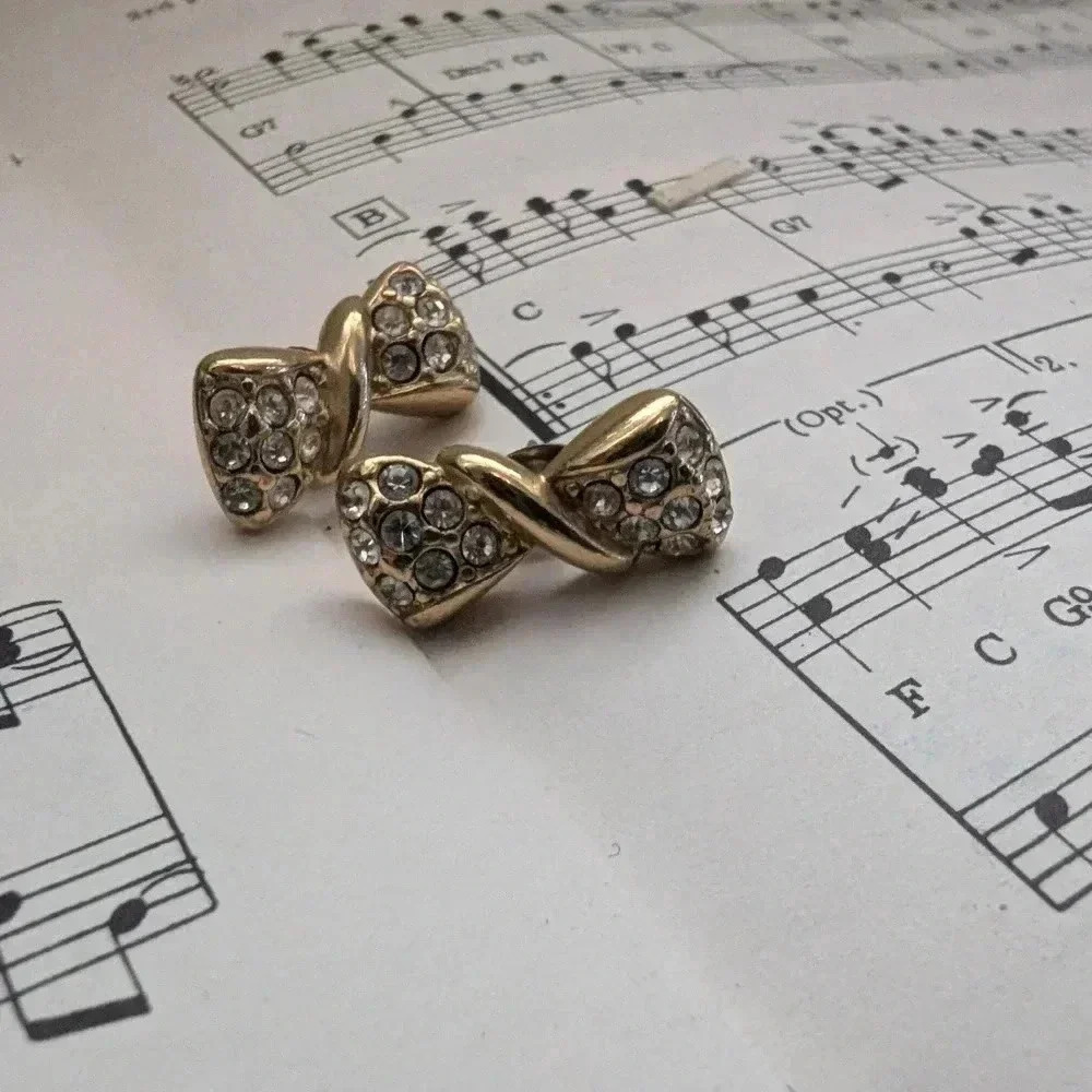 Gold and Crystal Bow Earrings